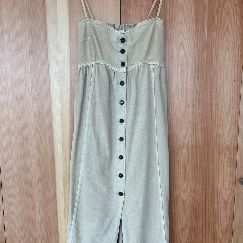 Chic Nanushka Button-Down Beige Midi Dress
